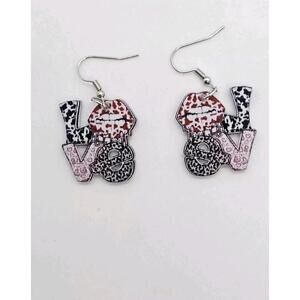 Valentine Love Lips Heart Leopard Zebra Print Acrylic Dangle Earrings